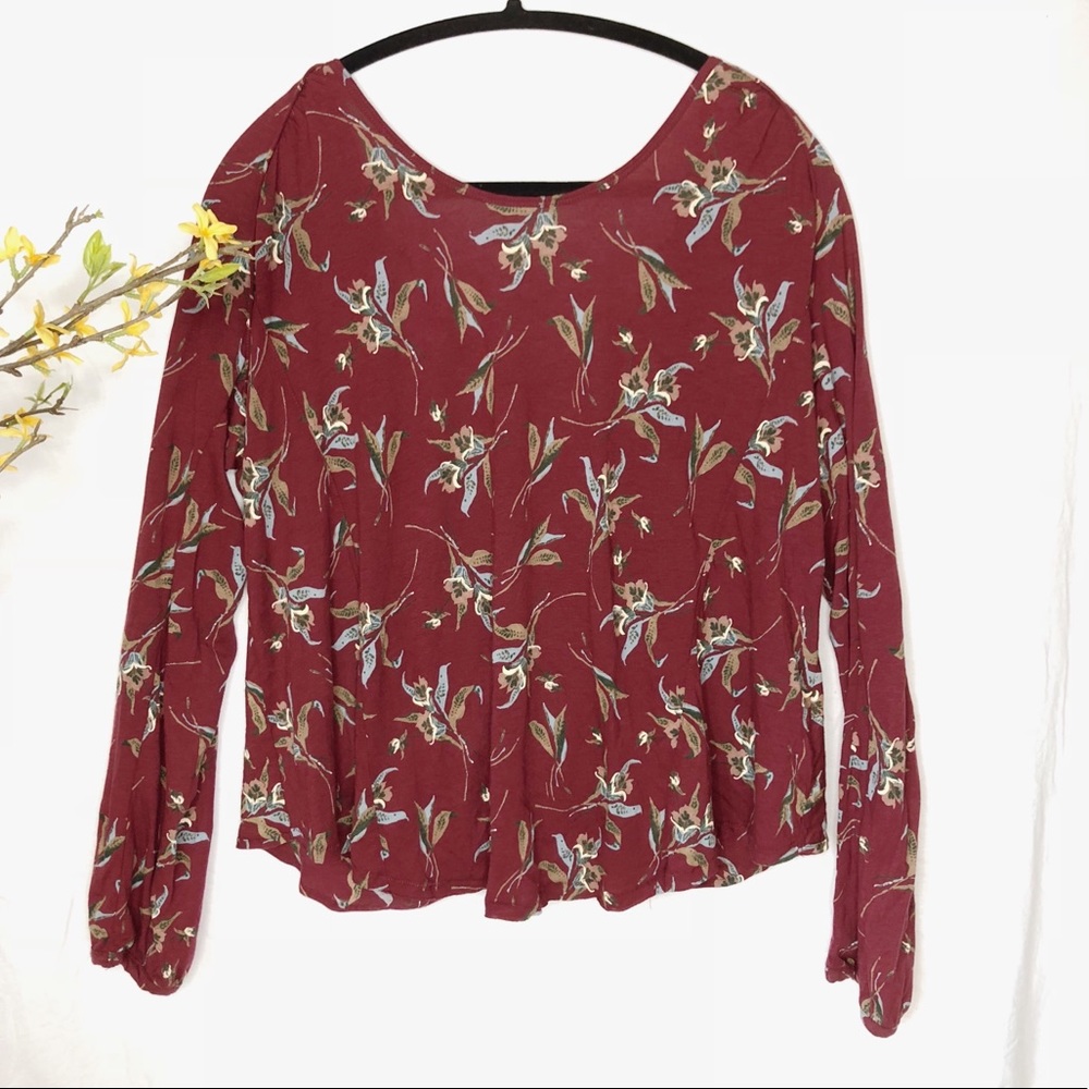 Free People Red Floral Blouse Size Large